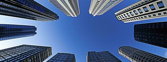 Central Business District, Office building low angle photography, generative ai photo