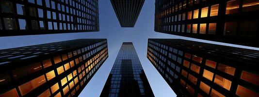 central negocio distrito, oficina edificio bajo ángulo fotografía, generativo ai foto