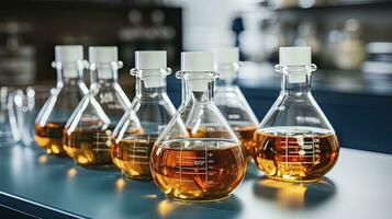 Science Supplies and researcher at laboratory, Generative AI photo