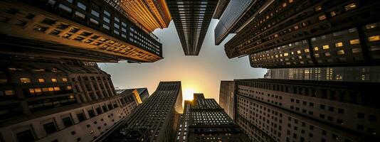 Central Business District, Office building low angle photography, generative ai photo