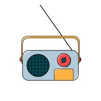 Simple radio in line art, doodle style. Hand drawn old, vintage radio. Vector illustration isolated on a white background.