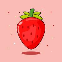 a strawberry on a pink background, strawberry fruit Icon, cartoon flat style, book, poster, menu cover, summer fruit, fresh healthy juicy sweet, vector illustration