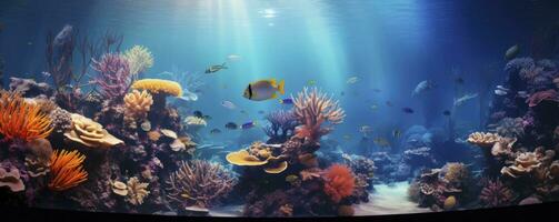 hermosa submarino paisaje con varios tipos de pescado y coral arrecifes, generativo ai foto