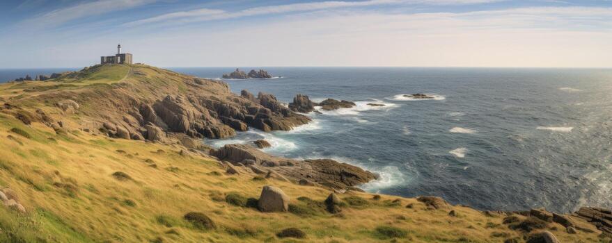 Cap Frehel peninsula, Bretagne, copy space, Generative AI photo