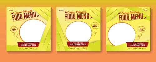 social media post template for food menu.Food social media banner.Editable social media templates for promotions on the Food menu.Fast food restaurant business marketing. vector