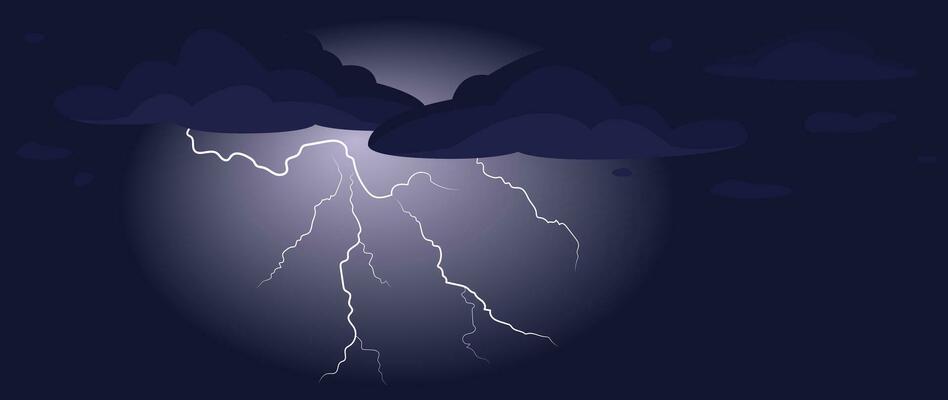 Background of sky, lightning and clouds. Vector illustration for cover, banner, poster, web and packaging.