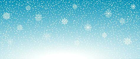 Blue sky background, snowflakes. Vector illustration for cover, banner, poster, web and packaging.
