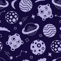 Astronomy seamless pattern with space planets and stars on dark sky vector