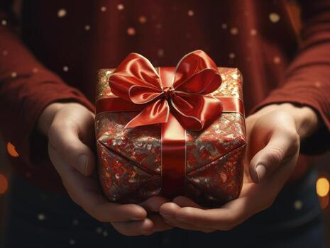 Gift to a hand that show my big love for him, close up, copy space, Generative AI photo