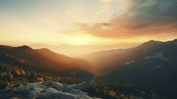 montaña paisaje a atardecer, generativo ai foto