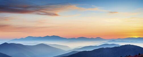 montaña paisaje a atardecer, generativo ai foto