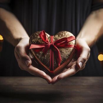 Gift to a hand that show my big love for him, close up, copy space, Generative AI photo