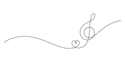 concepto de música amante con música notas y corazón forma en uno línea dibujo minimalismo vector