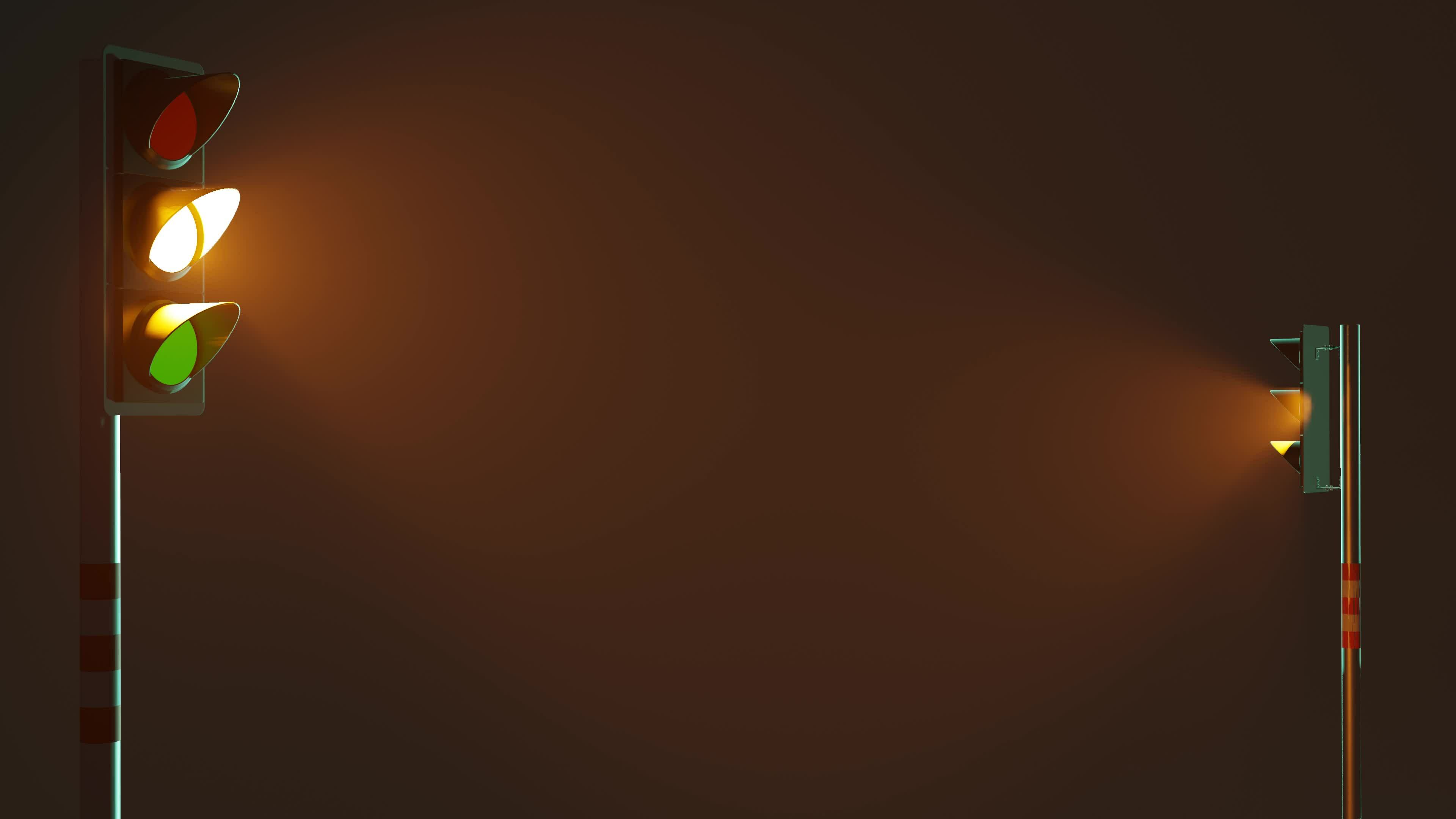 Traffic lights blinking at late night, Flashing yellow traffic signals