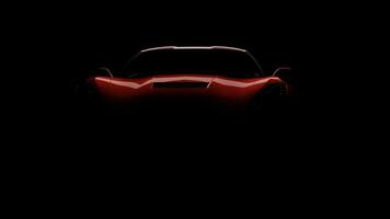 3D Rendered Super car Cinematic front view in dark with red background, Red sport car headlights blinking in dark with black and red background, Vintage super car front view video