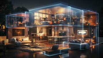 Interior home with ai IoT digital, Generative AI photo