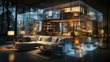 Interior home with ai IoT digital, Generative AI photo