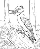 woodpecker was cutting a tree coloring page vector