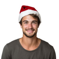 AI generated portrait of happy pretty young boy in charismas cap and dress on transparent background PNG image