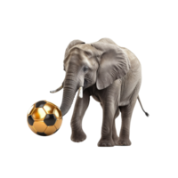 Elephant with football ball isolated on transparent background, created with generative AI png