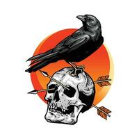 skull and raven artwork vector