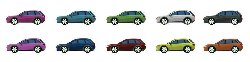 Vector or Illustrator of hatchback cars colorful collection. Design of electric vehicles car. Colorful cars with separate layers. On isolated white background.