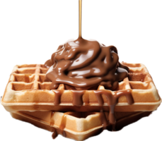 AI generated pouring chocolate over belgian waffle png