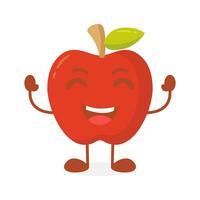 Vector apple fruit cartoon character raising both hands while laughing