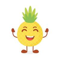 Vector pineapple fruit cartoon character raising both hands while laughing