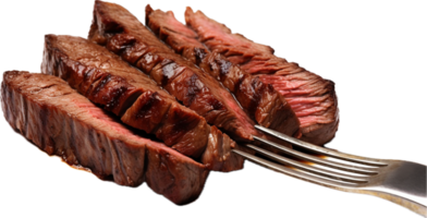 ai gegenereerd plakjes van rundvlees steak Aan een frok PNG