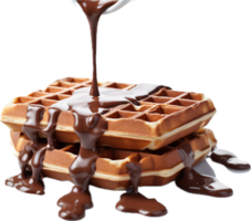 ai gerado derramando chocolate sobre Belga waffle png