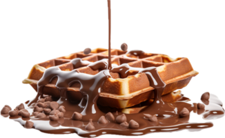 ai gerado derramando chocolate sobre Belga waffle png