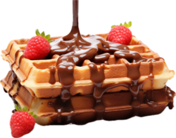 ai gerado derramando chocolate sobre Belga waffle png