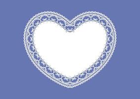 White lace heart, greeting card Happy Valentines day design background, ornamental flowers band Abstract Template frame Lace Doily, isolated on beige background vector illustration