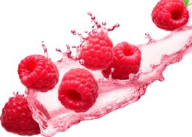 Raspberries in juice splash png with AI generated.