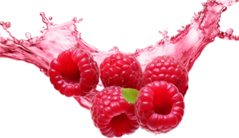 Raspberries in juice splash png with AI generated.