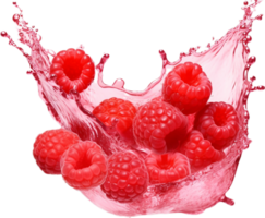 Raspberries in juice splash png with AI generated.