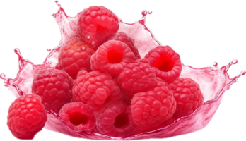 Raspberries in juice splash png with AI generated.