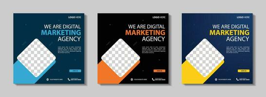 Marketing Agency Social Media Post, Digital Marketing Web Banner, Corporate Square Flyer Template. Vector illustration with Space to add pictures minimal and modern design.
