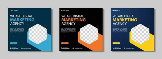 Marketing Agency Social Media Post, Digital Marketing Web Banner, Corporate Square Flyer Template. Vector illustration with Space to add pictures minimal and modern design.