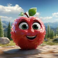 AI generated 3d cartoon realistic cute apple fruit photo