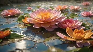 AI generated Beautiful lotus flower in the pool. The beauty of nature. photo