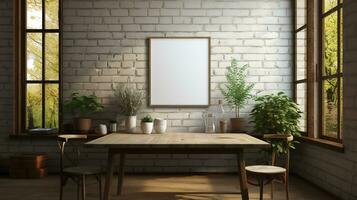 Rustic table greenery ai generated frame mockup dining room photo