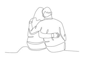 Back view of lovers hugging each other vector