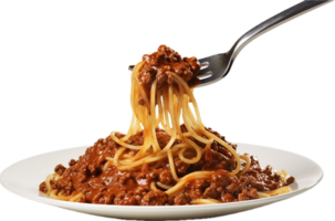 spaghetti met saus bolognese PNG met ai gegenereerd.