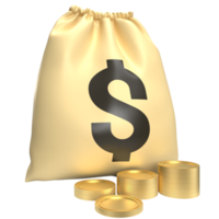 el dinero bolso y oro monedas para negocio concepto 3d representación. png