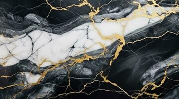 Abstract marbled background. Luxurious elegant black and white marble stone texture, with gold details.. Generative AI photo