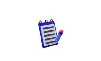 unique 3d rendering pen paper notetaking planning icon isolated.Trendy and modern in 3d style. png