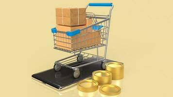 The trolley and mobile for shopping online concept 3d rendering. photo