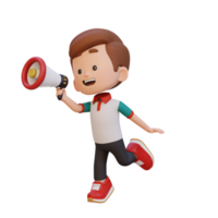 3D cute kid Character jumping and talking on Megaphone png